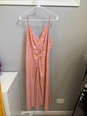 Leith Pink Maxi Dress with Yellow Spot Print